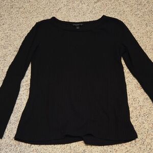 Rock & Republic Black Ribbed Long Sleeve Blouse